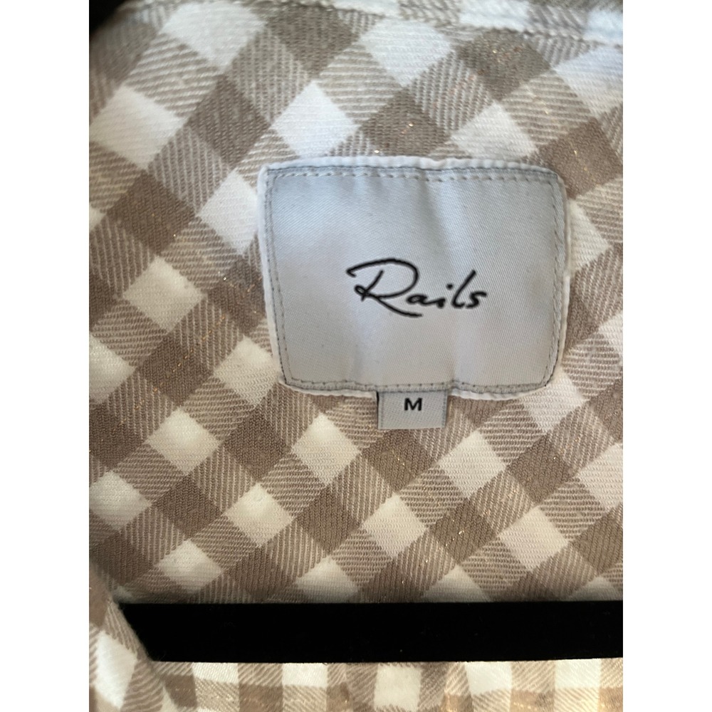 Rails Hunter Tan Gingham Plaid Button Down Shirt Soft Boho Neutral M - Picture 2 of 6